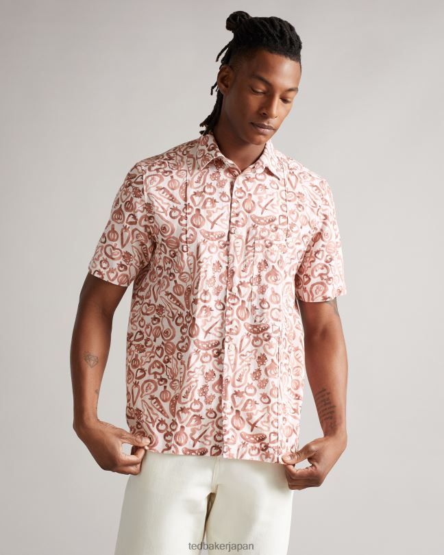 mako TED BAKER 長袖花柄シャツ ロゴ刻印カフスボタン 赤 黒 極美品✨TED BAKER 長袖花柄シャツ ロゴ刻印カフスボタン 赤 黒