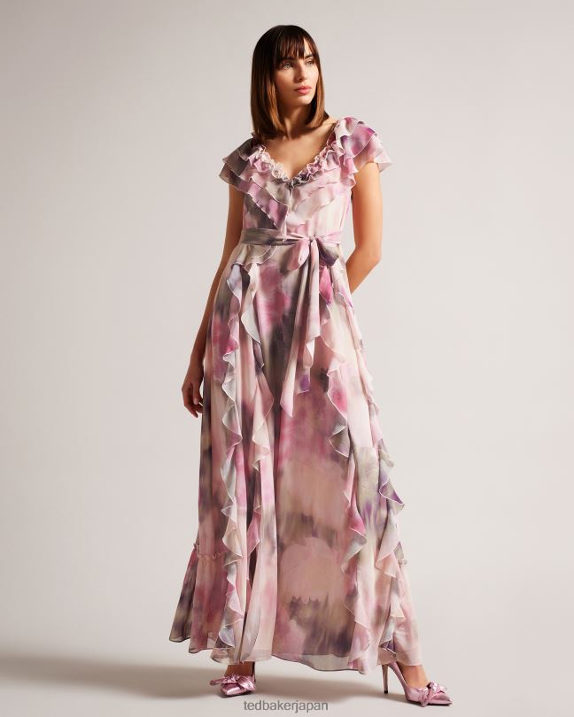 TED BAKER ADIIE フラワープリントフリル マキシドレス TED BAKER ADIIE フラワープリントフリル マキシドレス